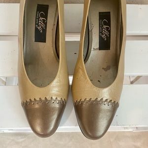 Vintage Selby Two-tone Leather Block Heels/Pumps